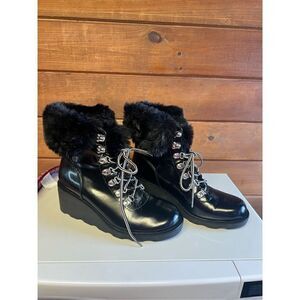 INC Womens Hannia Patent Lace Up wedge Booties Sz 8.5 NWOT